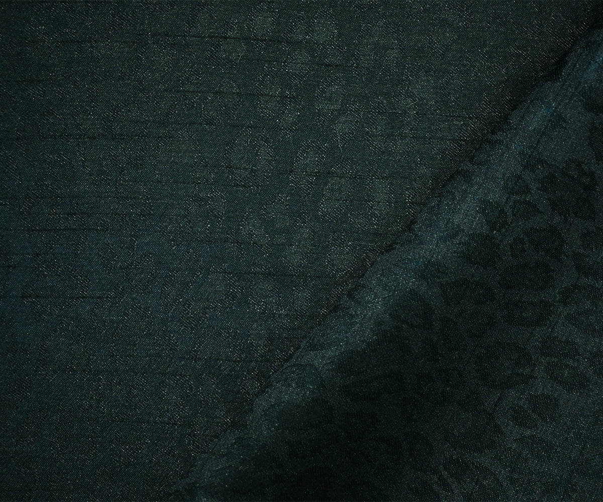 Deep Navy-Green Poly Cheetah Semi-Sheer Jacquard Woven Fabric - Image 2