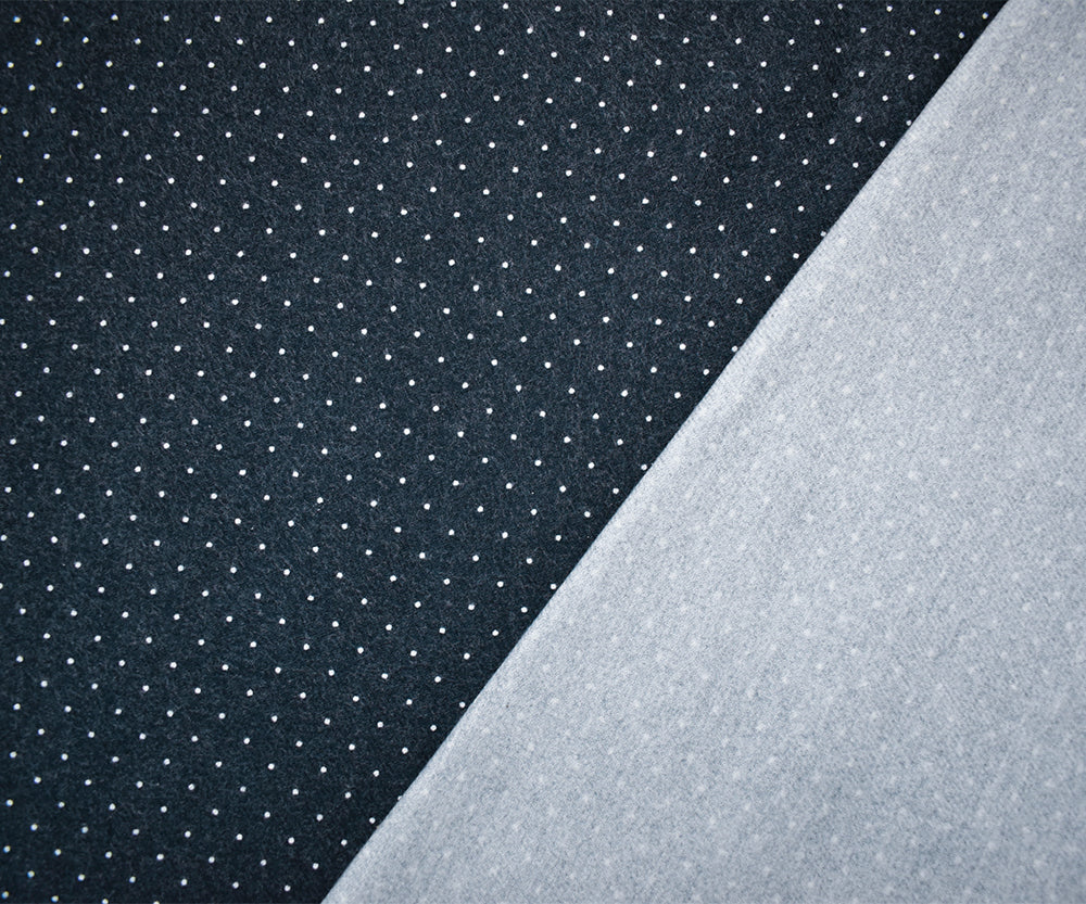 Deep Navy Japanese Cotton Dot Printed Brushed Face Flannel Twill Woven Fabric