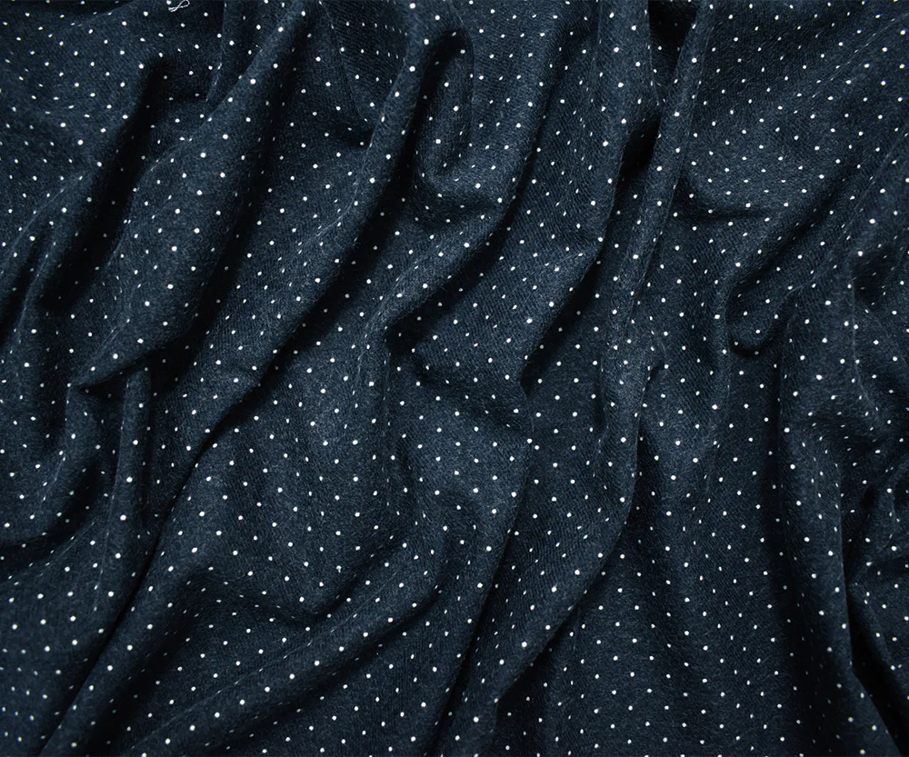 Deep Navy Japanese Cotton Dot Printed Brushed Face Flannel Twill Woven Fabric - Image 2