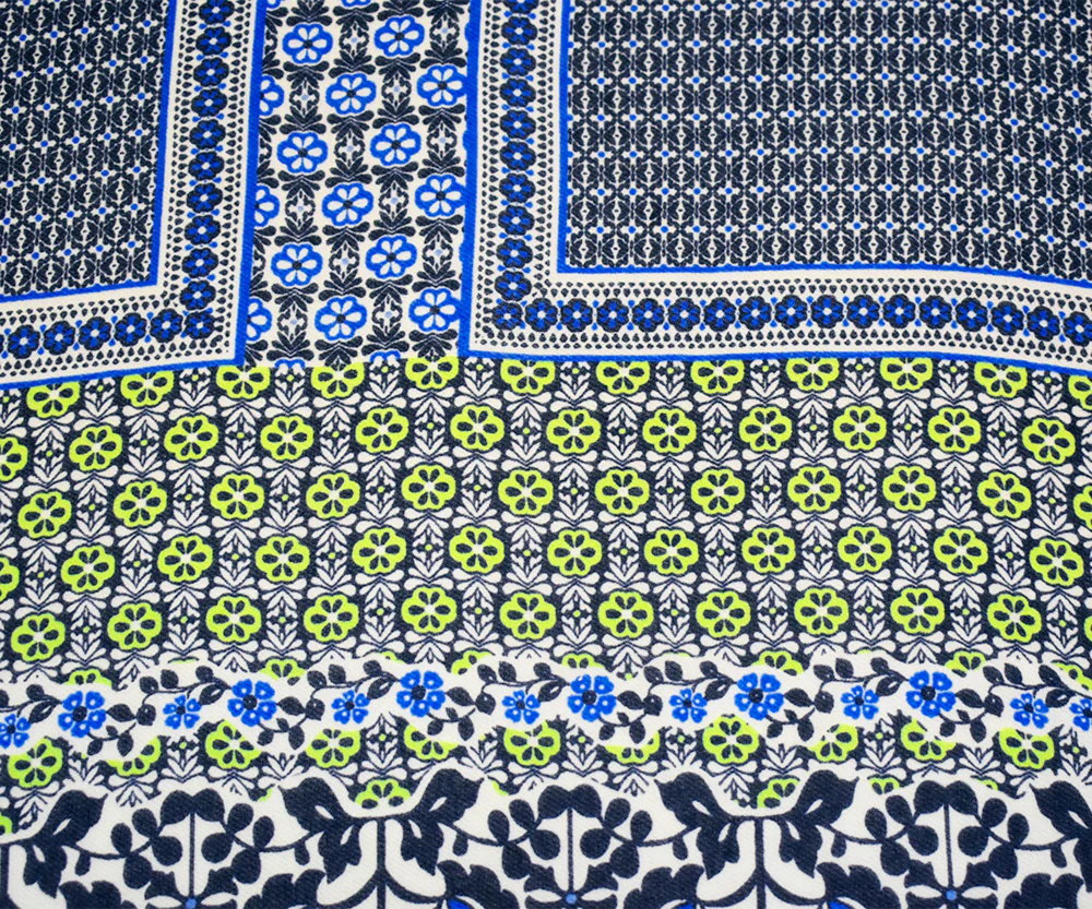 Deep Navy-Lime-Multi Border Printed Chiffon Woven Fabric - Image 2