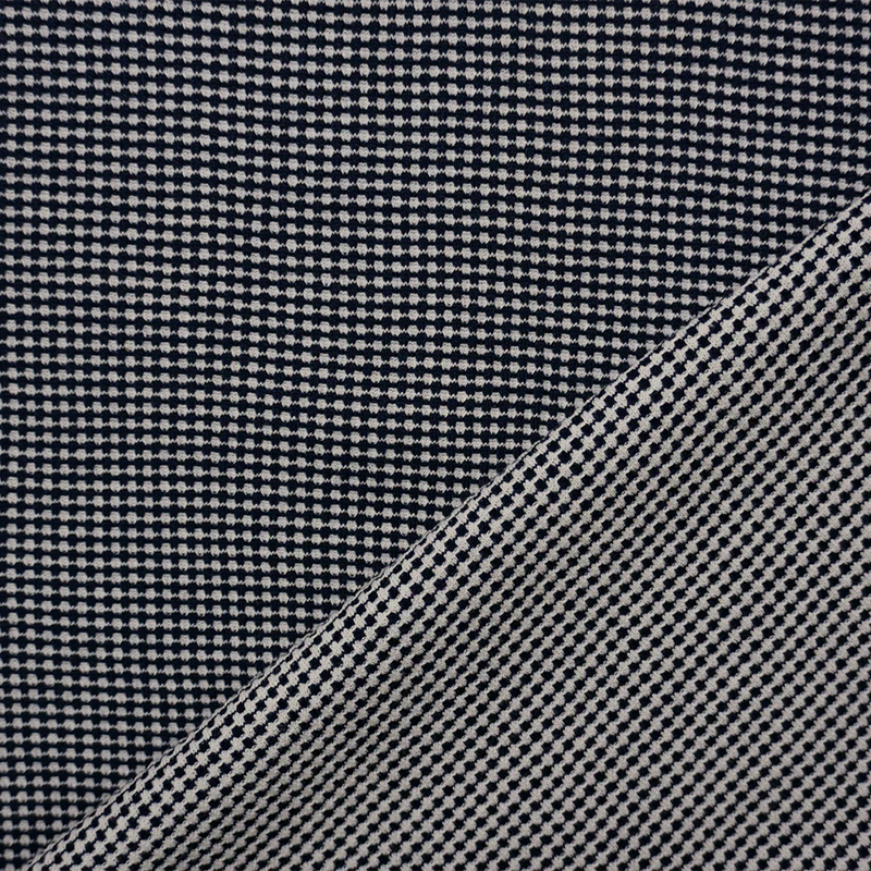 Deep Navy-White Poly Blend Stretch Texture Double Knit Fabric