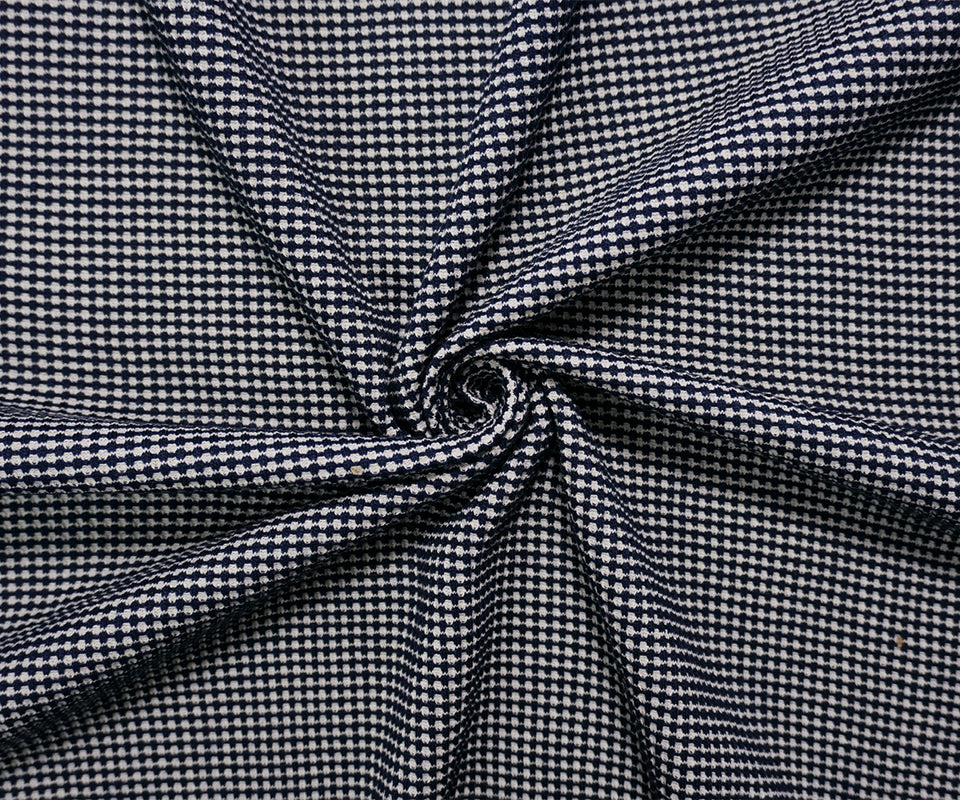 Deep Navy-White Poly Blend Stretch Texture Double Knit Fabric - Image 2