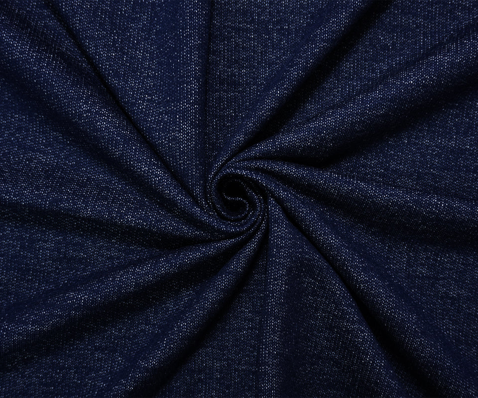 Deep Navy-White Poly Cotton French Terry Knit Fabric - Image 2