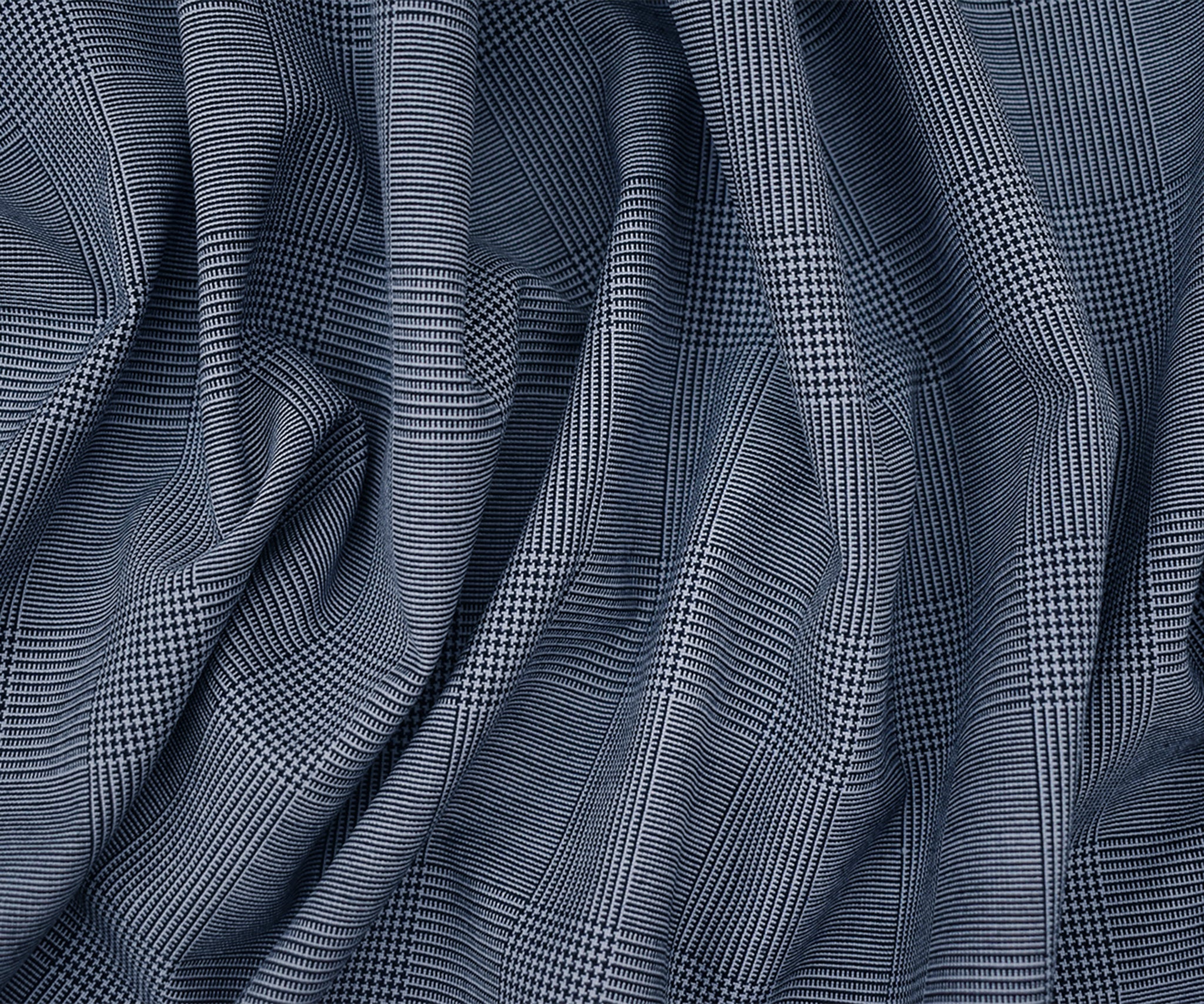 Deep Navy-White Wool Poly Glen Plaid Shirting Woven Fabric - Image 3