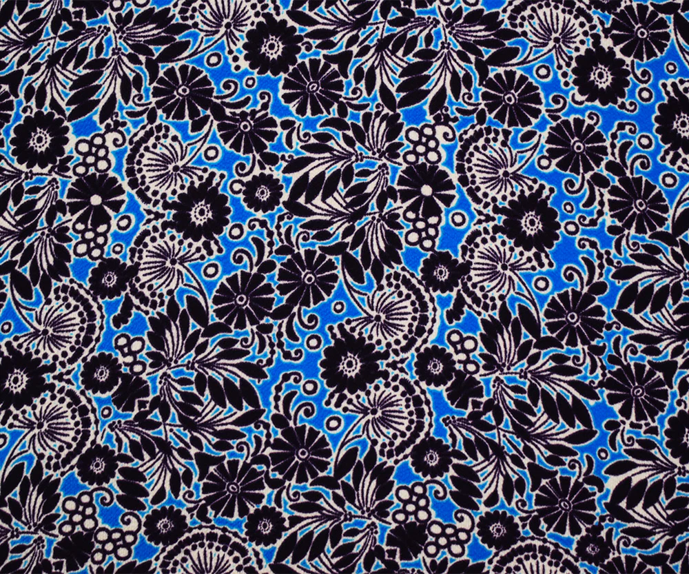 Deep Purple-Aqua-White Poly Floral Printed Pebble Crepe Woven Fabric - Image 3