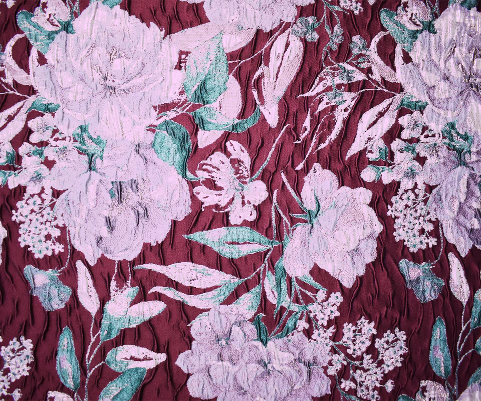 Deep Red Floral Jacquard Matelasse Brocade Woven Fabric - Image 4