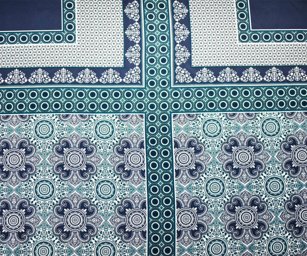 Deep Teal-Multi Poly Bandana PANEL Medallion Print Charmeuse Woven Fabric - Image 3