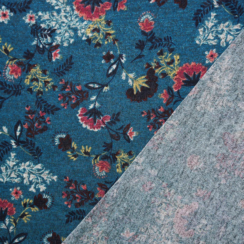 Deep Teal-Pink-Multi Poly Floral Printed Jersey Knit Fabric - Image 2