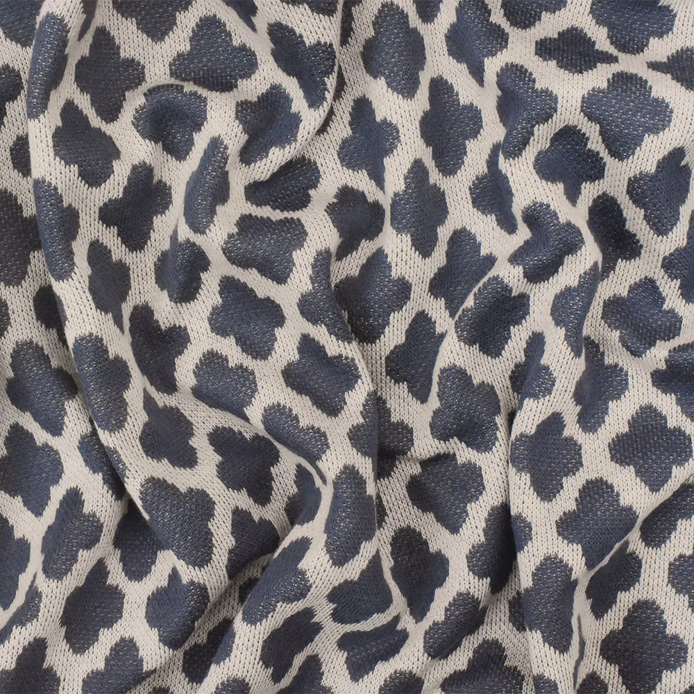 Dusty Blue-Taupe Quatrefoil Poly-Cotton Stretch Double Knit Fabric - Image 2