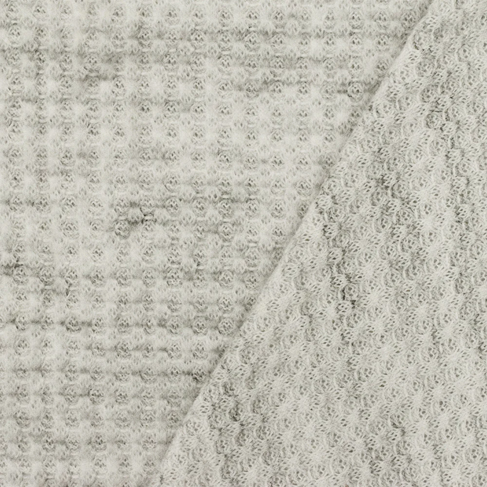Dusty Ivory-Gray-Black Texture Stretch Poly Thermal Knit Fabric - Image 3