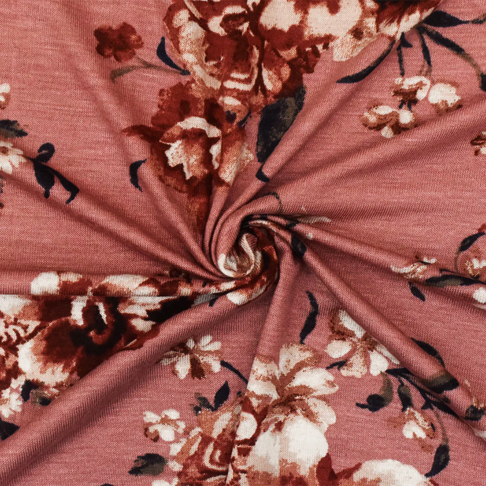 Dusty Pink-Red-Multi Floral Printed Stretch Rayon Jersey Knit Fabric - Image 3