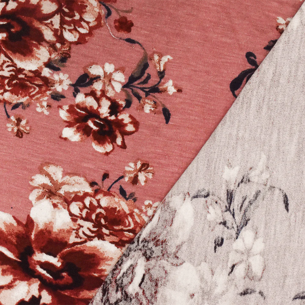 Dusty Pink-Red-Multi Floral Printed Stretch Rayon Jersey Knit Fabric - Image 4