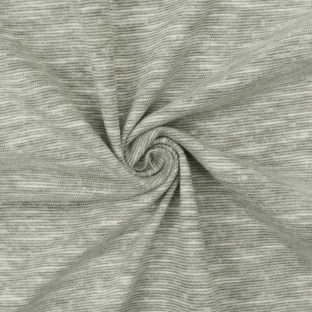 Fog Gray-White Slub Striped Stretch Jersey Knit Fabric
