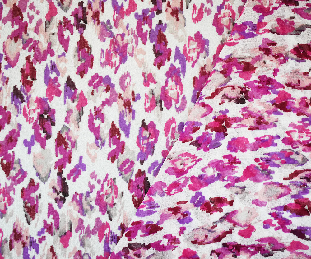 Fuchsia-Multi Abstract Water Color Spots Print Pebble Crepe Chiffon Fabric - Image 2
