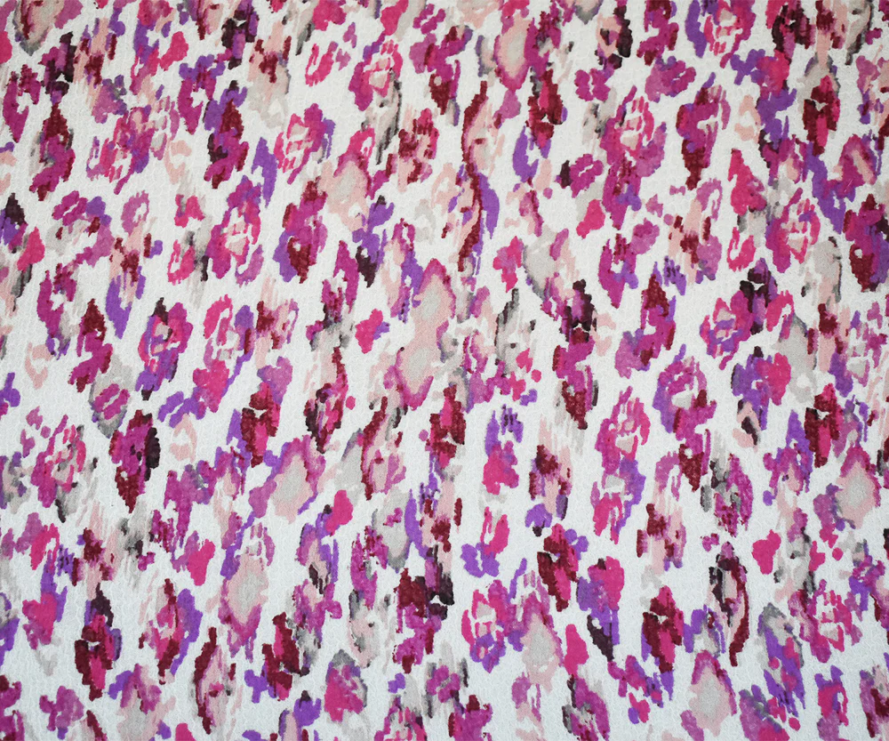 Fuchsia-Multi Abstract Water Color Spots Print Pebble Crepe Chiffon Fabric - Image 3