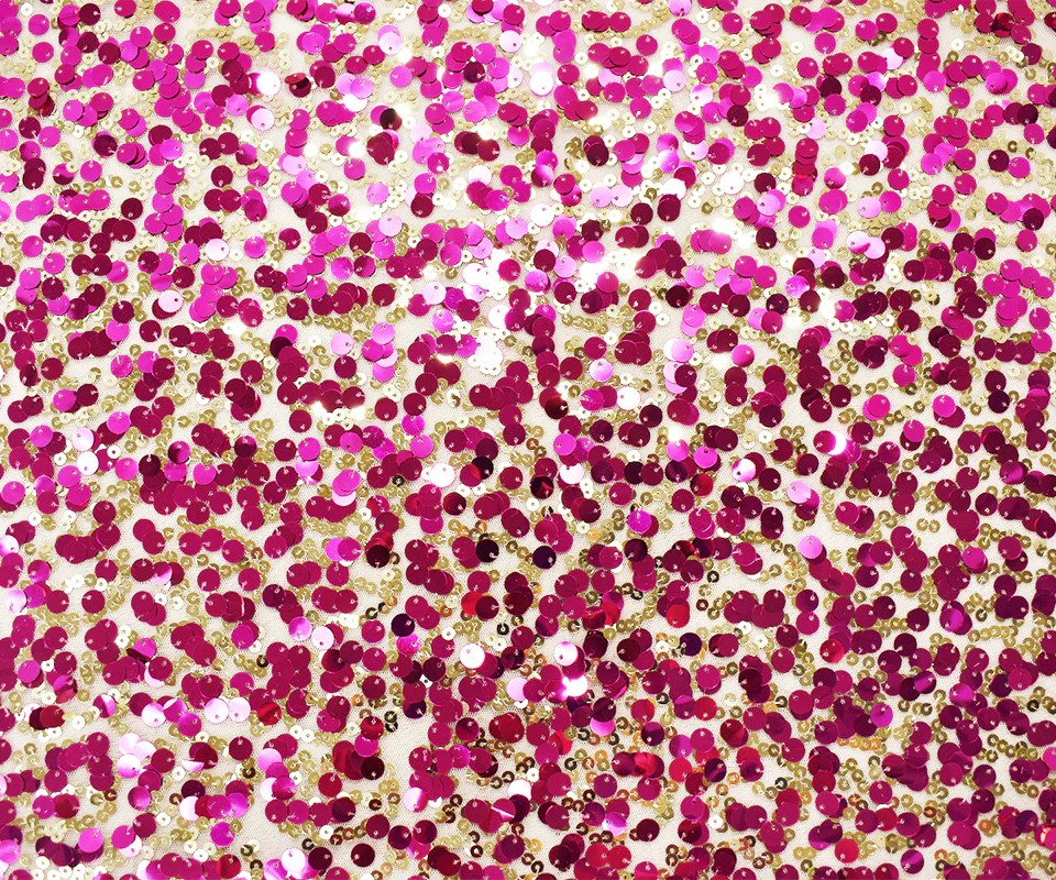 Fuchsia Pink-Gold-Beige Nylon Sequined Mesh Tulle Fabric - Image 3