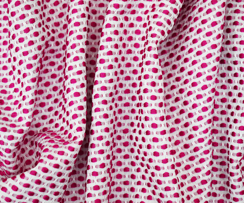 Fuchsia Pink-White Poly-Lycra Texture Dobby Jacquard Woven Fabric - Image 3