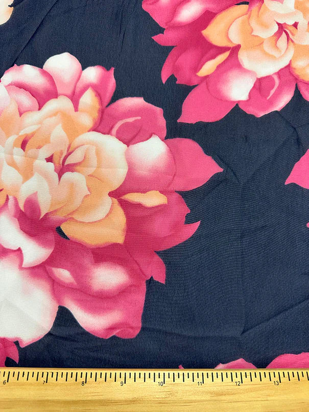 Fuschia Floral Print Poly Chiffon Fabric - Image 3