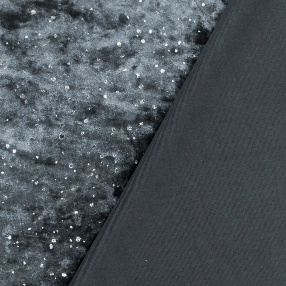 Galaxy Blue-Silver Drip Dot Pattern Printed Stretch Velvet Knit Fabric - Image 4