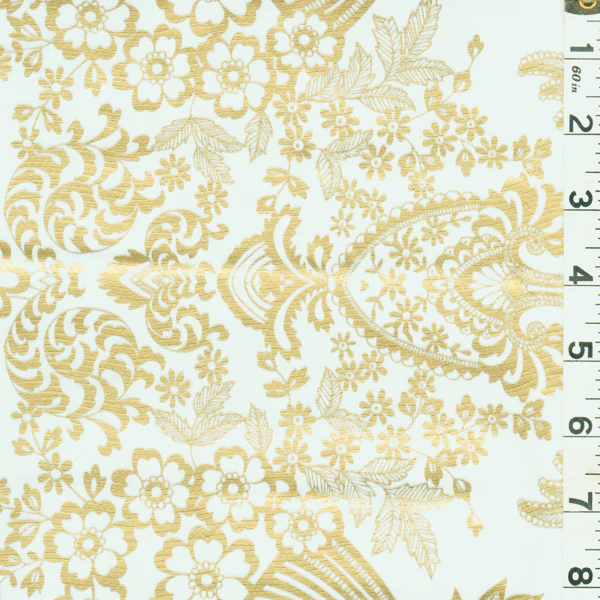 Gold Floral Oilcloth Fabric - Reorderable