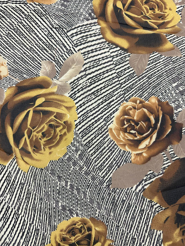 Gold Rose Floral Print Poly Chiffon Fabric - Image 2