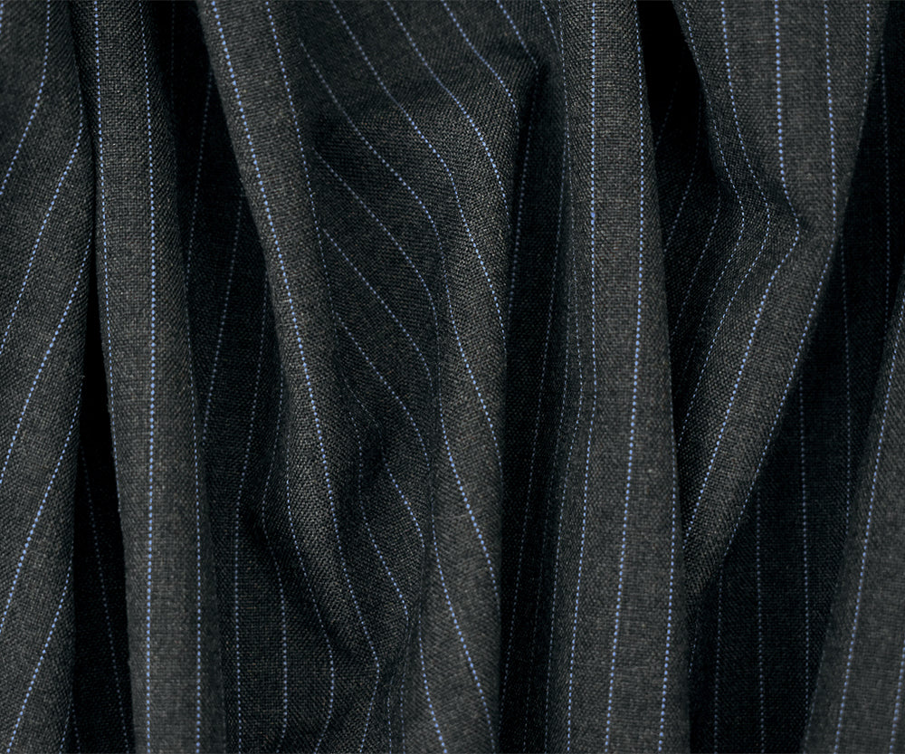 Gray-Black-Blue Poly-Wool Pinstripe Woven Shirting Fabric - Image 2