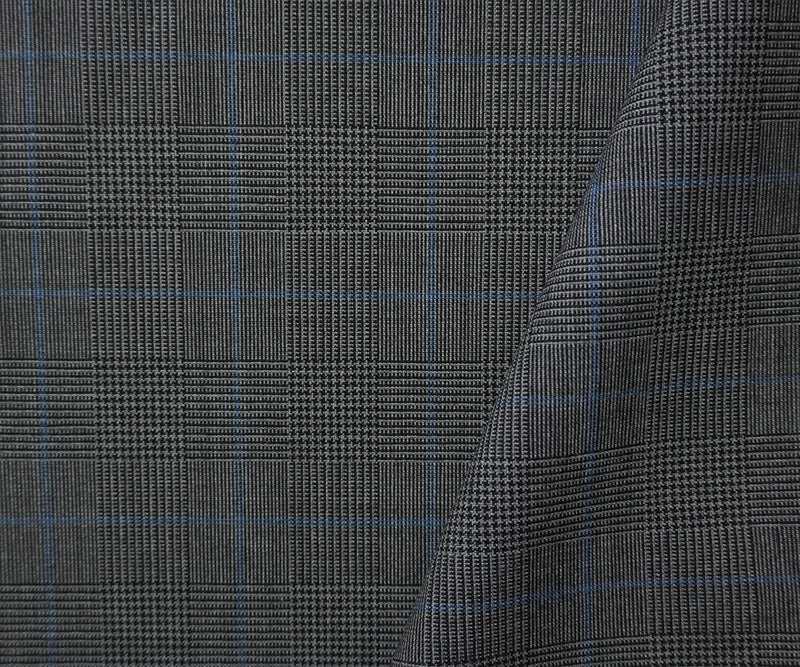 Gray-Black-Blue Poly Wool Plaid Woven Shirting Fabric - Image 2