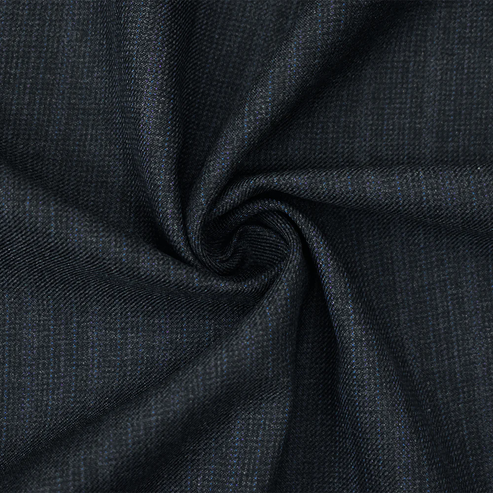 Gray-Black-Blue Wool Poly Faded Texture Stripe Twill Woven Suiting Fabric