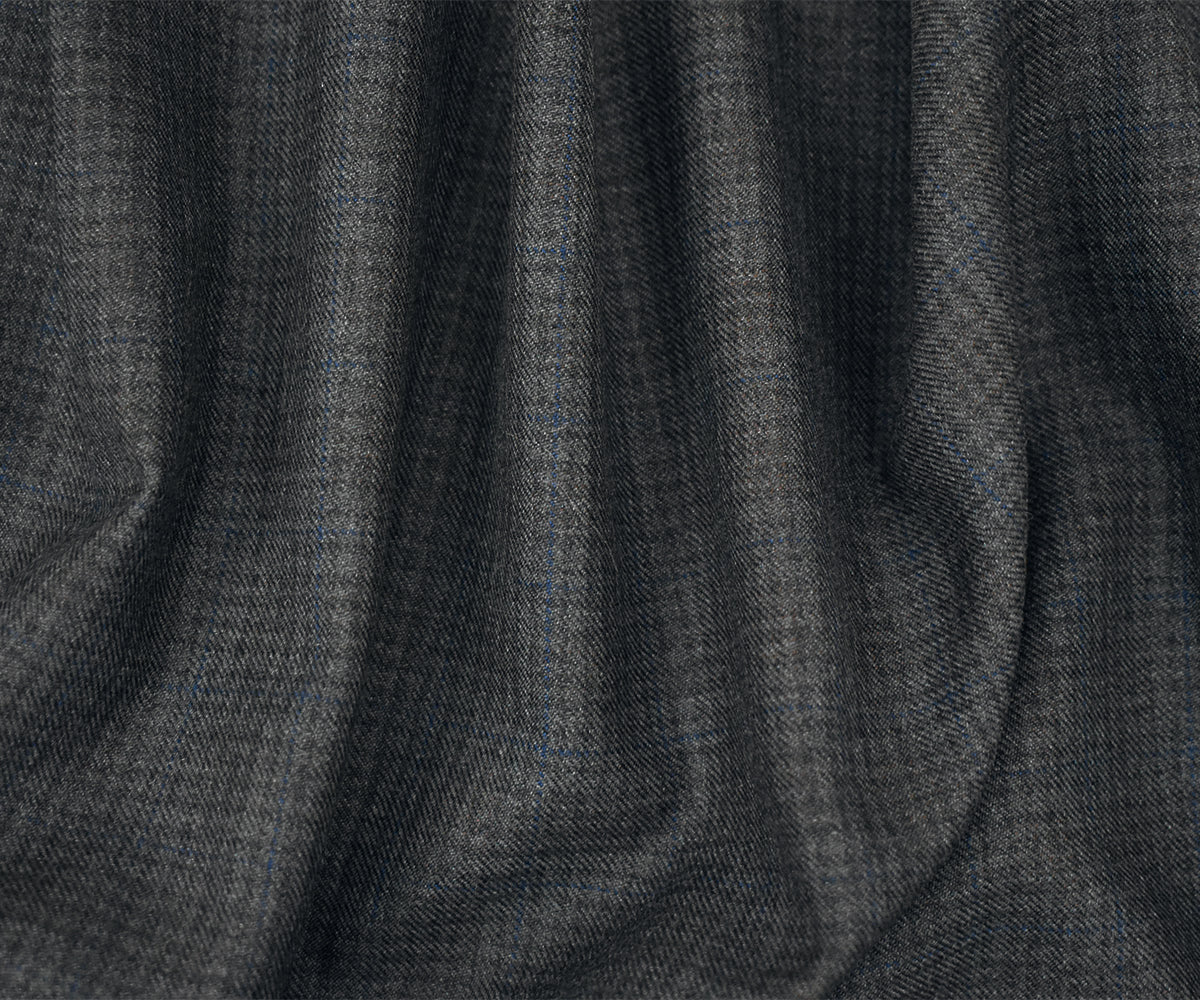 Gray-Black-Blue Wool Polyester Check Twill Plaid Suiting Woven Fabric - Image 2