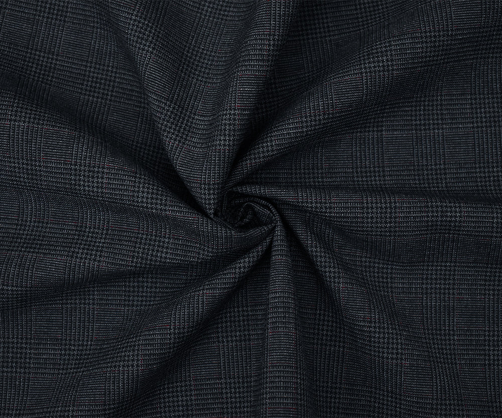 Gray-Black-Deep Burgundy Polyester Wool Glen Plaid Shirting Woven Fabric - Image 3