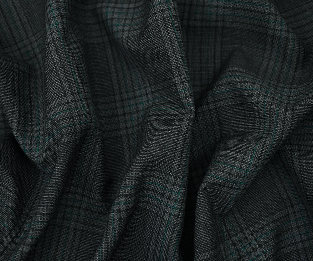 Gray-Black-Green Polyester Wool Blend Plaid Woven Shirting Fabric - Image 2