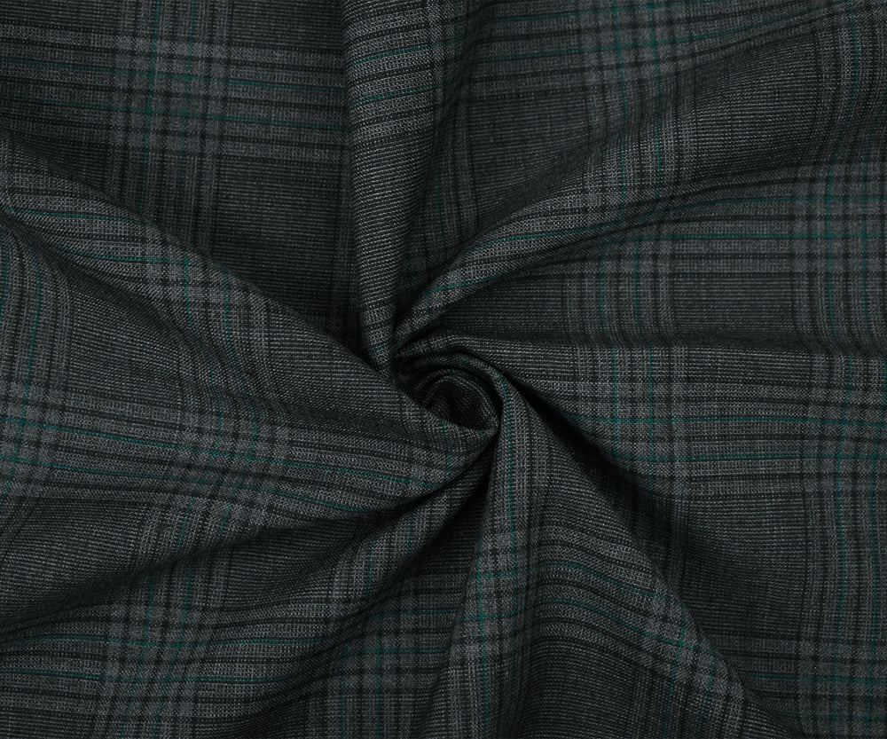 Gray-Black-Green Polyester Wool Blend Plaid Woven Shirting Fabric - Image 3