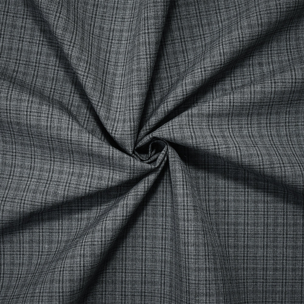 Gray-Black Poly-Wool Japanese Plaid Woven Suiting Fabric