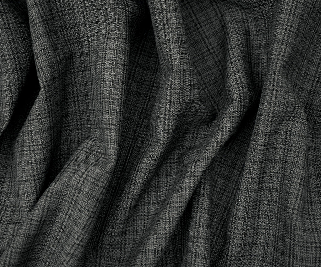 Gray-Black Polyester-Wool Plaid Shirting Woven Fabric - Image 2