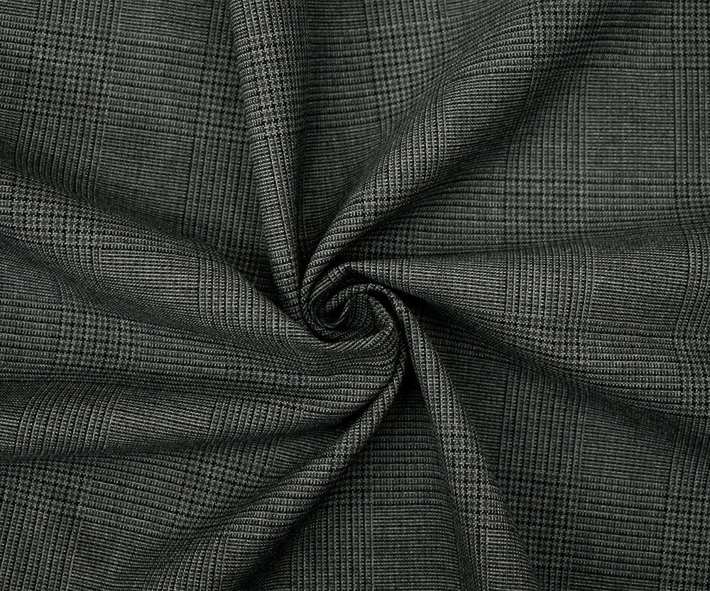 Gray-Black Wool Polyester Glen Plaid Woven Suiting Fabric - Image 3