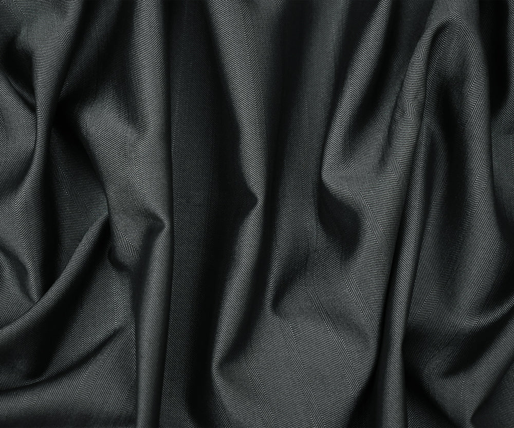 Gray-Black Wool-Polyester Irregular Herringbone Shirting Fabric - Image 3
