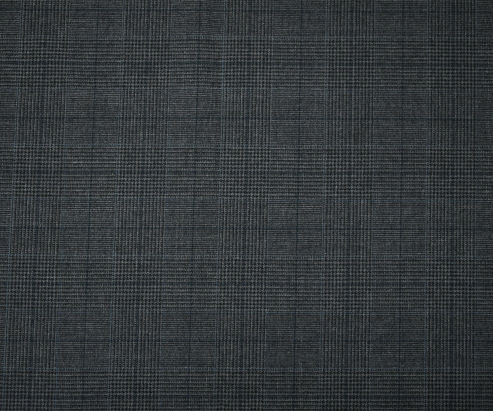 Gray-Blue-Black Polyester Wool Glen Plaid Check Shirting Woven Fabric - Image 4