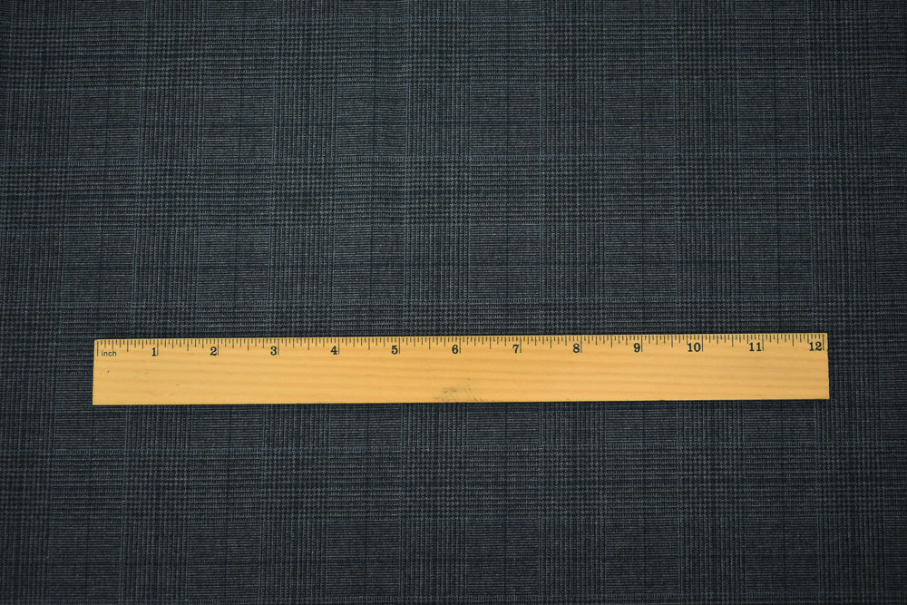 Gray-Blue-Black Polyester Wool Glen Plaid Check Shirting Woven Fabric - Image 5