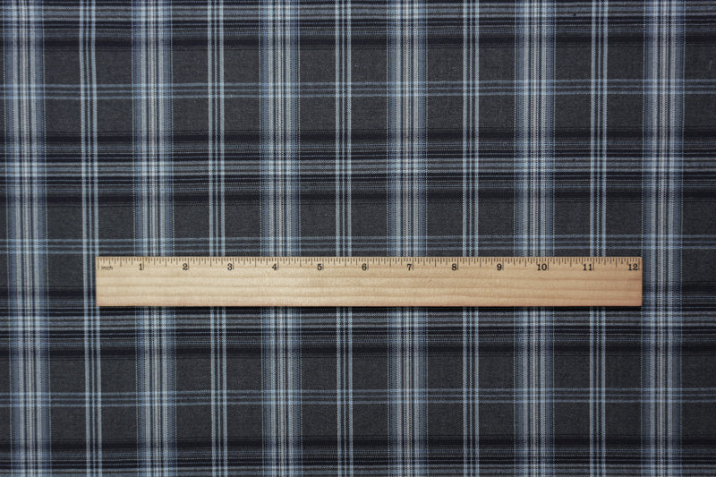 Gray-Blue-Multi Poly-Wool Plaid Woven Shirting Fabric - Image 5