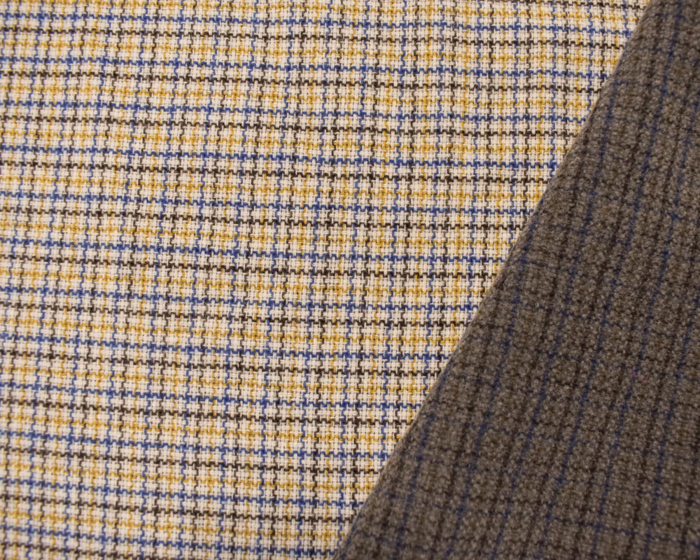 Gray-Blue-Multi Wool Blend Plaid Twill Jacketing Woven Fabric - Image 2