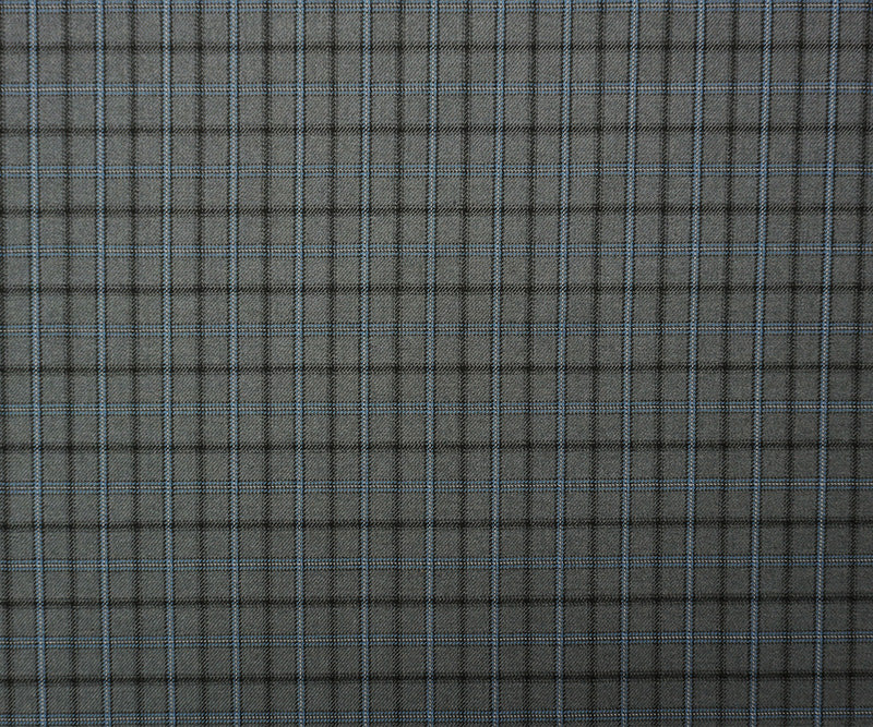 Gray-Blue-Multi Wool-Poly Plaid Twill Suiting Fabric - Image 4
