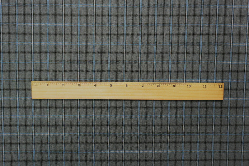 Gray-Blue-Multi Wool-Poly Plaid Twill Suiting Fabric - Image 5