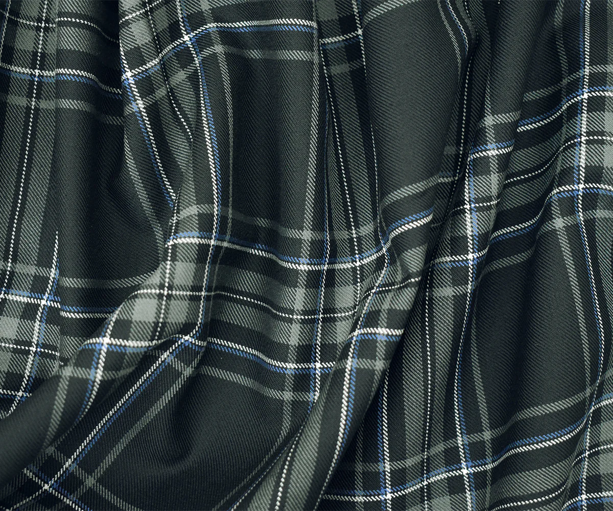 Gray-Blue-Multi Wool Polyester Plaid Twill Suiting Woven Fabric - Image 2