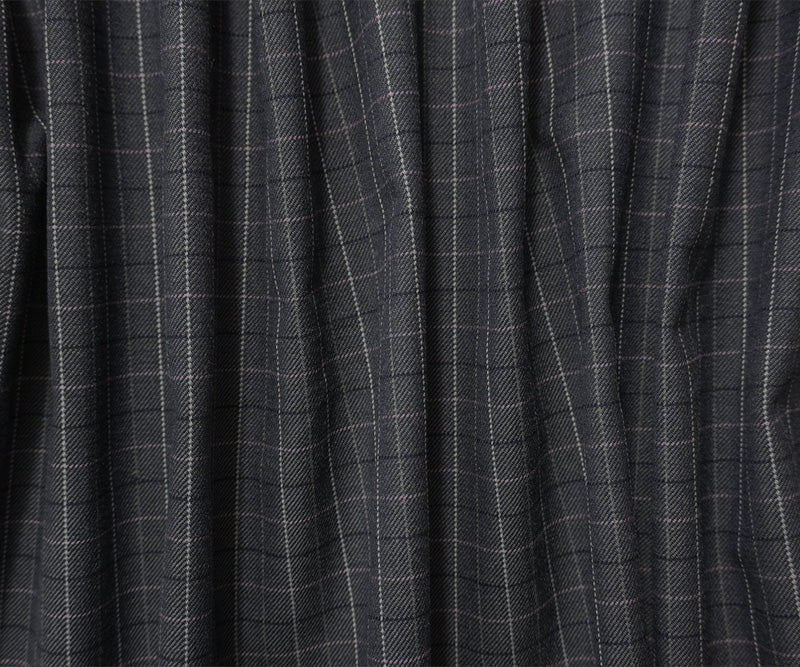 Gray-Blue-Pink Wool-Poly Check Twill Suiting Fabric - Image 3
