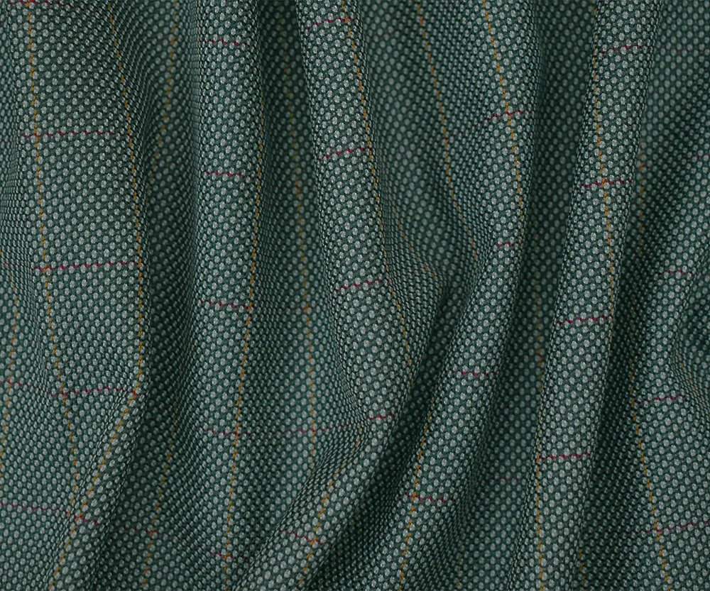 Gray-Burgundy-Multi Wool Polyester Check Dobby Woven Suiting Fabric - Image 2