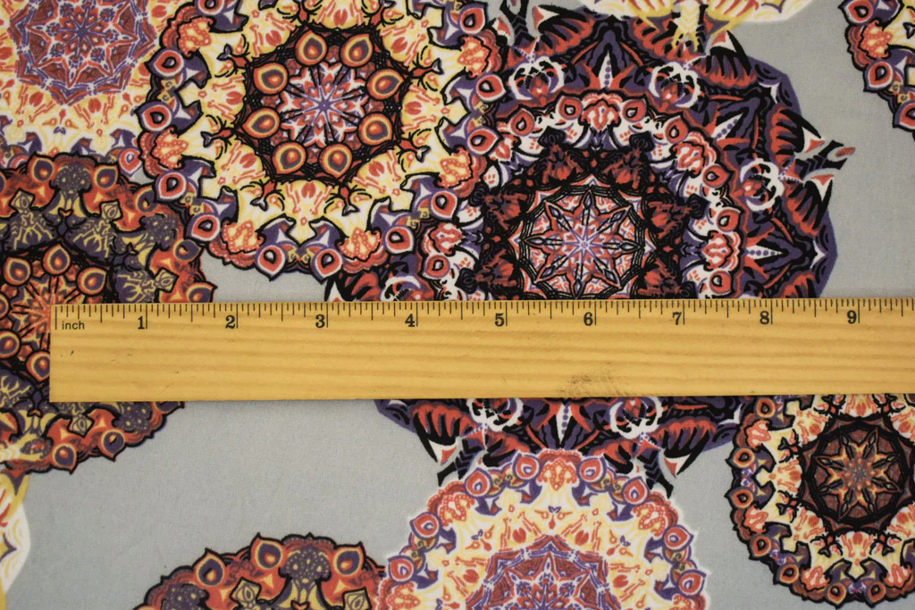 Gray-Coral-Multi Nylon Stretch Medallion Art Printed ITY Jersey Knit Fabric - Image 2