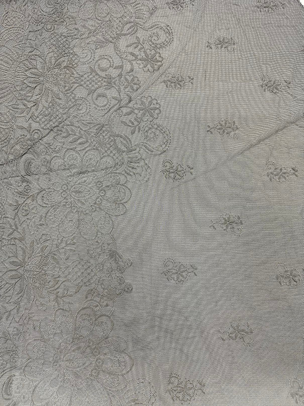 Gray Flocked Border Print Mesh Fabric - Image 2