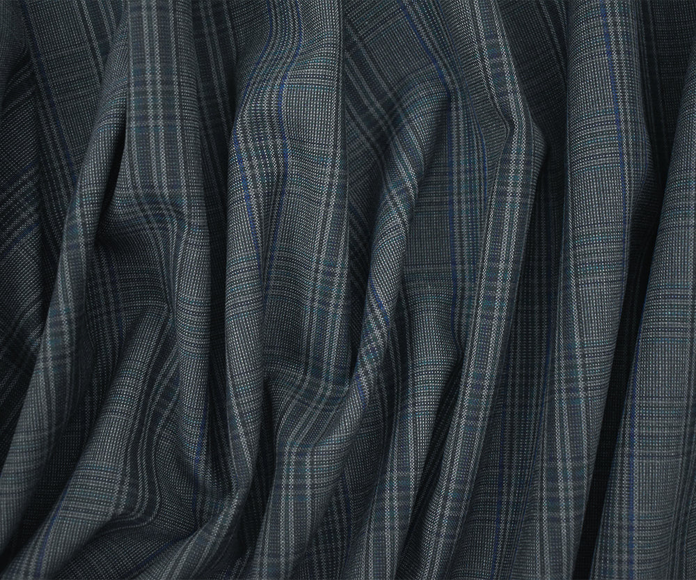 Gray-Green-Multi Poly-Wool Plaid Woven Shirting Fabric - Image 2