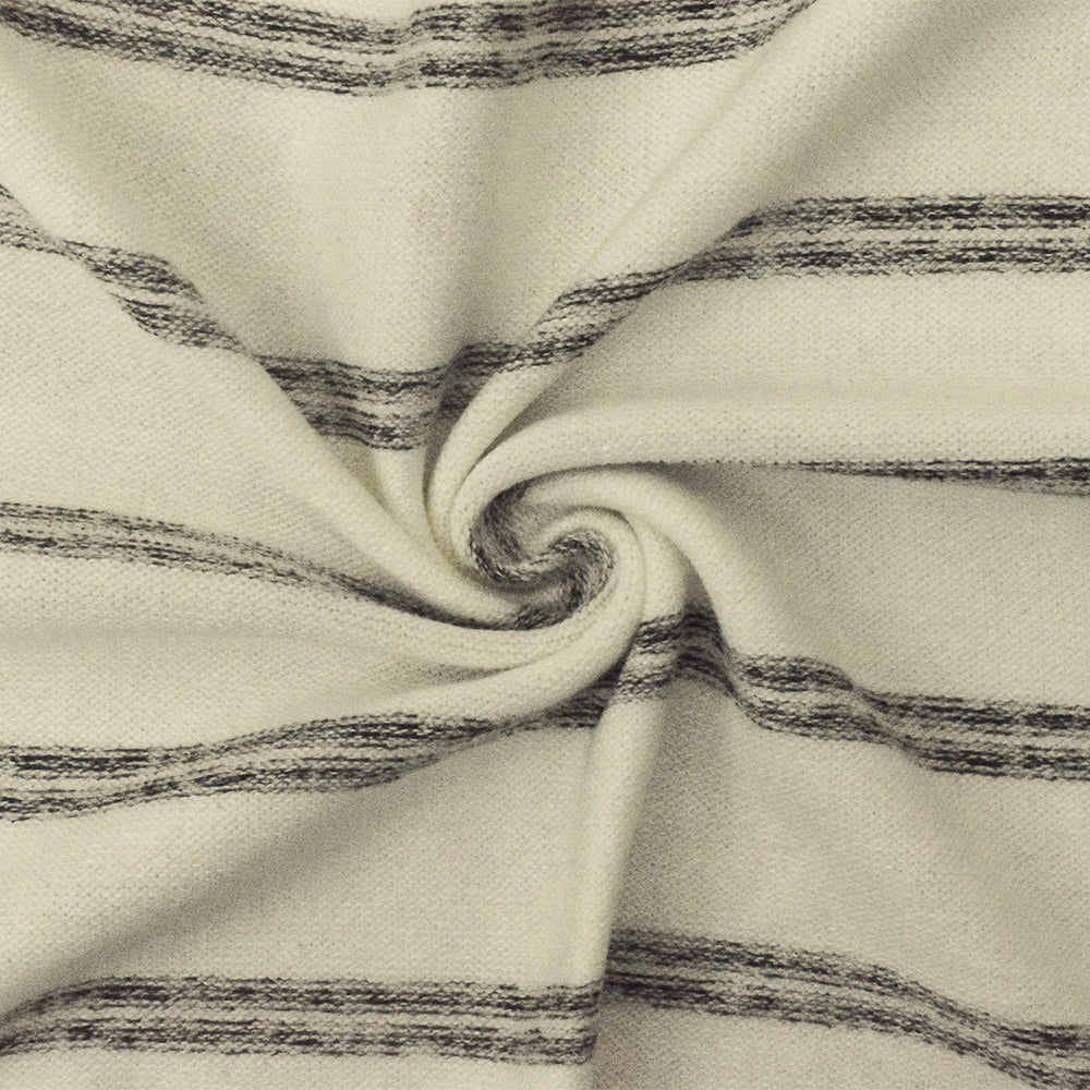 Gray-Ivory Stripe Stretch Poly Blend Brushed Face Jersey Knit Fabric - Image 2
