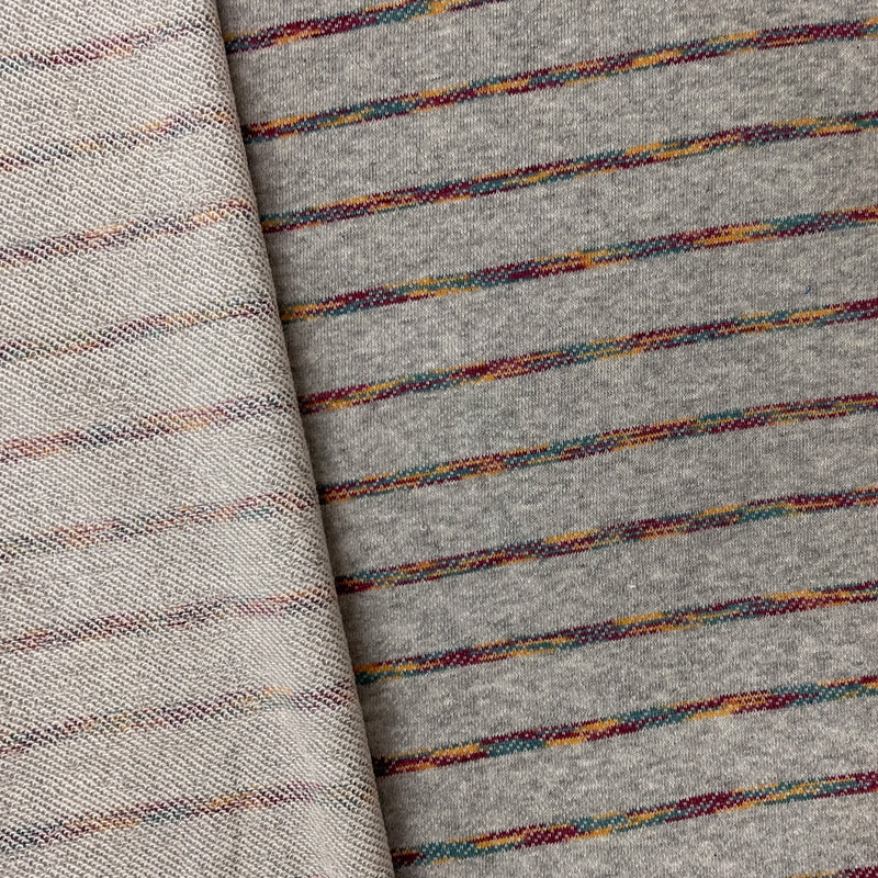 Gray-Multi Poly Rayon Stretch Stripe French Terry Knit Fabric